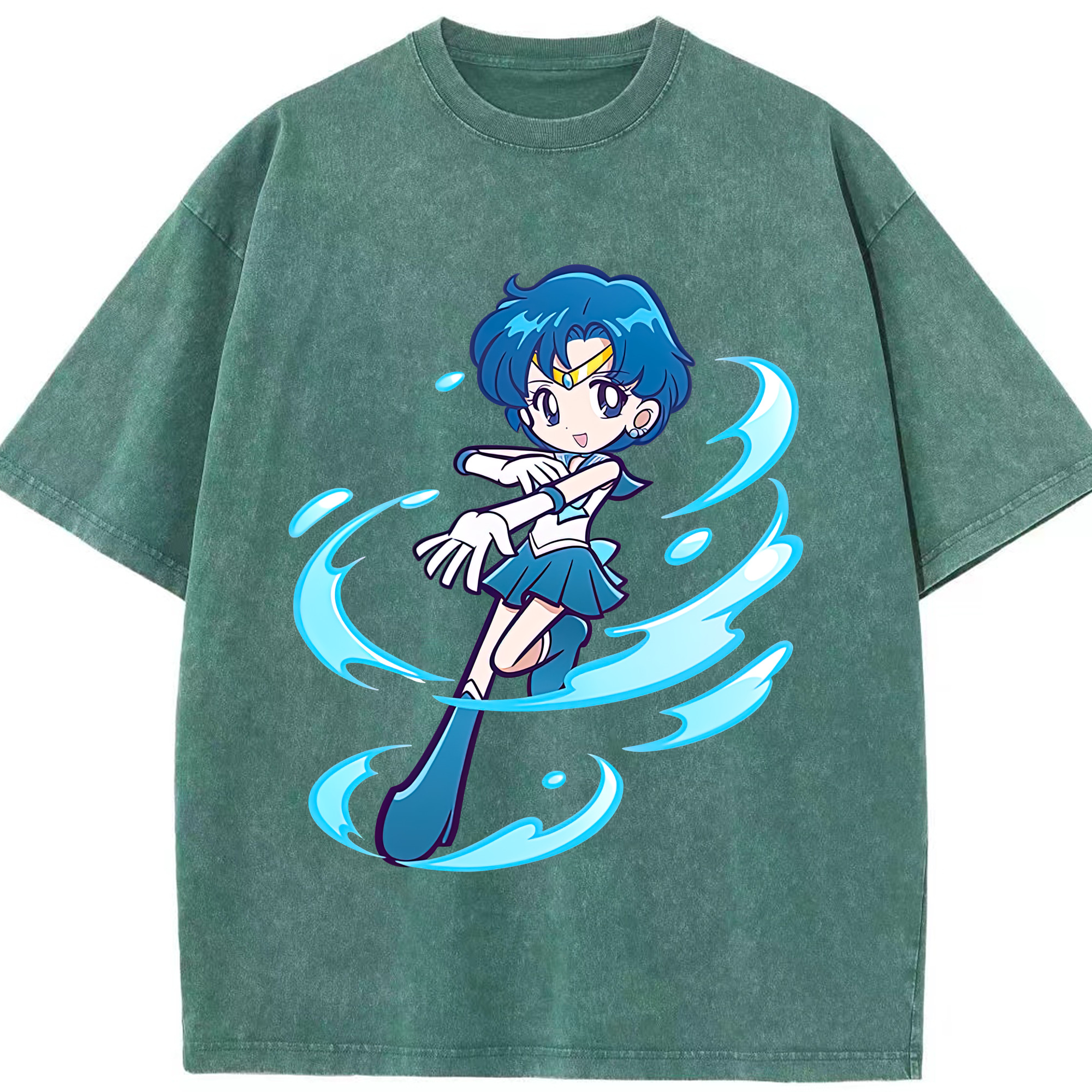 （画像用） 美少女戦士セーラームーン 水野 亜美 みずの あみ Sailor Moon Mizuno Ami 綿100% ヴィンテージ風 半袖Tシャツ（フロントプリント）